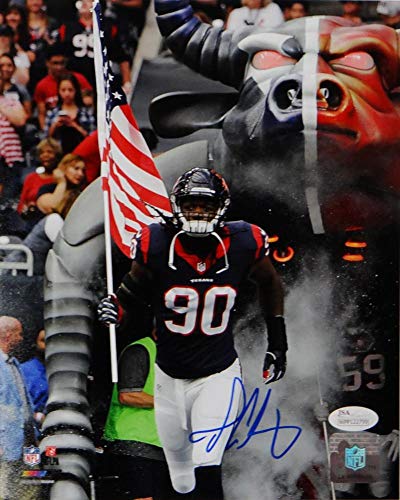 Jadeveon Clowney Autographed Houston Texans 8x10 PF Photo w/Flag- JSA W Auth Blue