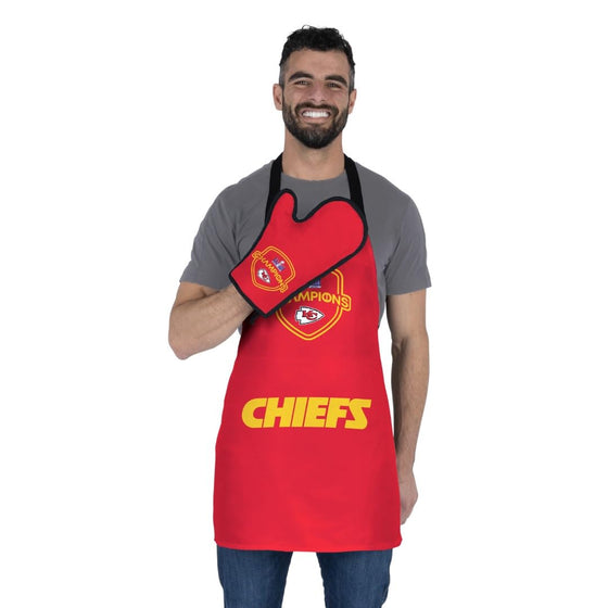 Northwest NFL Kansas City Chiefs Super Bowl LVIII Champions Apron & Oven Mitt Set, 24" x 28" Apron, 8" x 12" Mitt, Luminary Champs - 757 Sports Collectibles