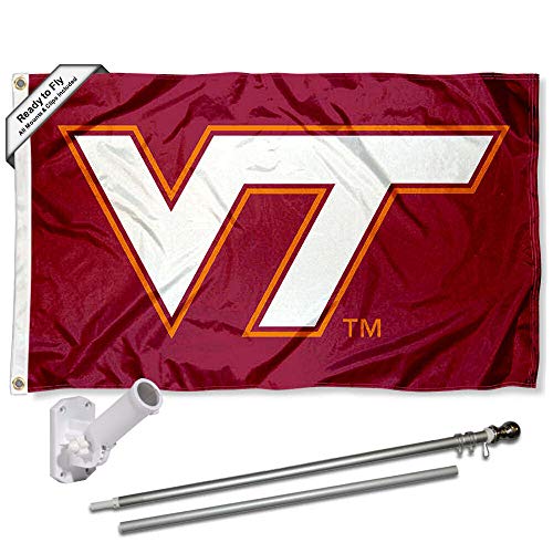 Virginia Tech Hokies VT Logo Flag with Pole and Bracket Complete Set - 757 Sports Collectibles