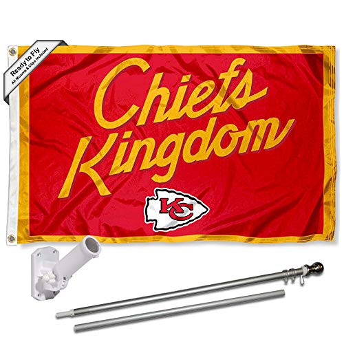 WinCraft Kansas City Chiefs Chiefs Kingdom Flag Pole and Bracket Mount Kit - 757 Sports Collectibles