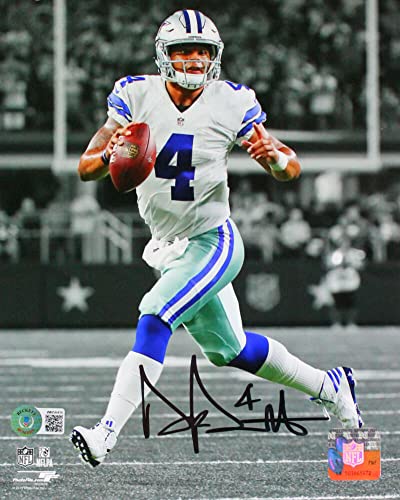 Dak Prescott Autographed Dallas Cowboys 8x10 B/W Photo-Beckett W Hologram Black - 757 Sports Collectibles