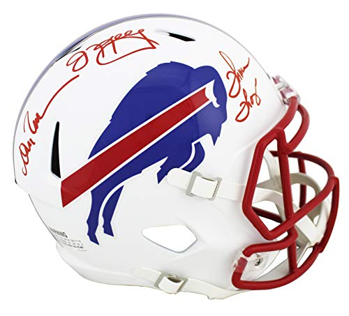 Bills (3) Kelly, Thomas & Reed Signed Flat White Full Size Speed Rep Helmet JSA - 757 Sports Collectibles