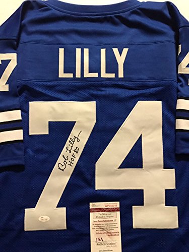 Autographed/Signed Bob Lilly"HOF 80" Dallas Retro Blue Football Jersey JSA COA