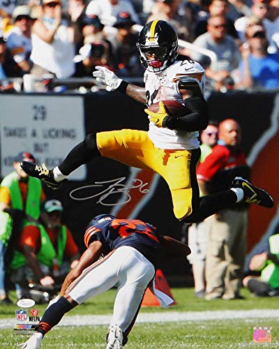 LeVeon Bell Autographed Steelers 16x20 PF Photo Jumping over Bears- JSA W Auth Silver