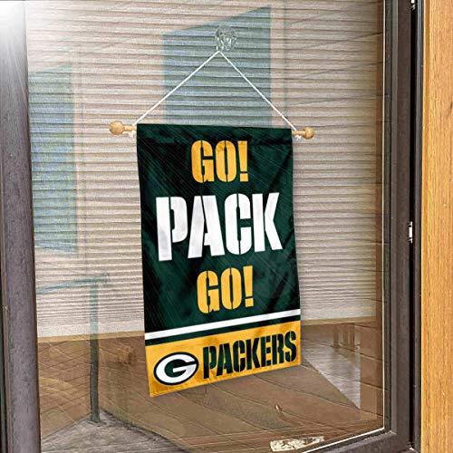 Green Bay Packers Go Pack Go Banner Window Wall Hanging Flag with Suction Cup - 757 Sports Collectibles