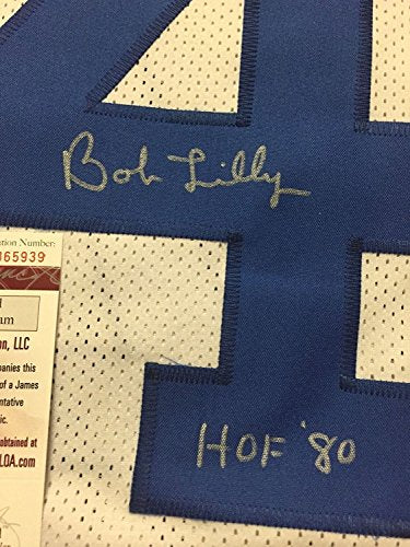 Framed Autographed/Signed Bob Lilly"HOF 80" 33x42 Dallas Cowboys White Football Jersey JSA COA - 757 Sports Collectibles