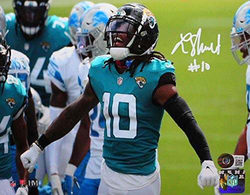 Laviska Shenault Autographed Jaguars Celebrating 8x10 HM Photo- Beckett W White - 757 Sports Collectibles