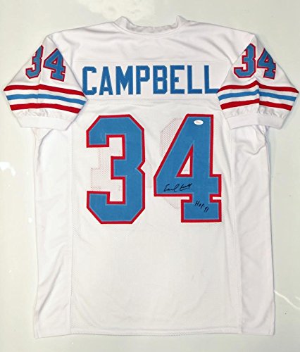 Earl Campbell Autographed White Pro Style Jersey With HOF- JSA Witnessed Auth