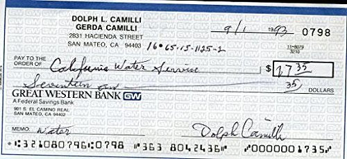 DOLPH CAMILLI SIGNED JSA CERT STICKER PERSONAL CHECK AUTHENTIC AUTOGRAPH