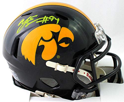 AJ Epenesa Autographed Iowa Hawkeyes Speed Mini Helmet- Beckett W Yellow - 757 Sports Collectibles