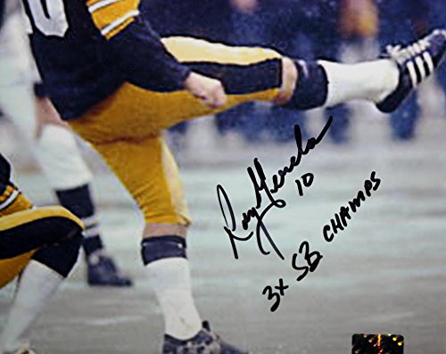 Roy Gerela Autographed Steelers 8x10 Kicking Photo 3x SB Champs inscribed, JerseySource Authentication - 757 Sports Collectibles