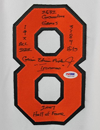 Orioles Cal Ripken Jr. Full Name W/ Stats Authentic Signed White Jersey PSA/DNA - 757 Sports Collectibles