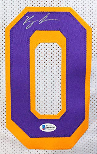 Kyle Kuzma Autographed White w/Purple Pro Style Basketball Jersey- Beckett Witness Silver - 757 Sports Collectibles