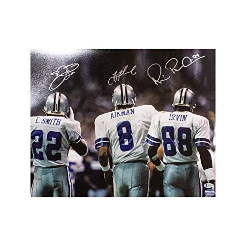 Emmitt Smith Troy Aikman Michael Irvin Autographed Dallas Cowboys 16x20 Photo - BAS COA - 757 Sports Collectibles