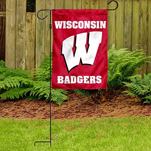 UW Badgers Red Garden Flag and Flag Stand Holder Flagpole Set - 757 Sports Collectibles