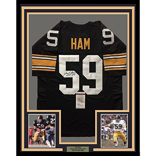 Framed Autographed/Signed Jack Ham"HOF 88" 33x42 Pittsburgh Steelers Black Football Jersey JSA COA