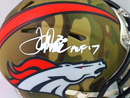 Terrell Davis Autographed Broncos Camo Mini Helmet w HOF- Beckett W White - 757 Sports Collectibles