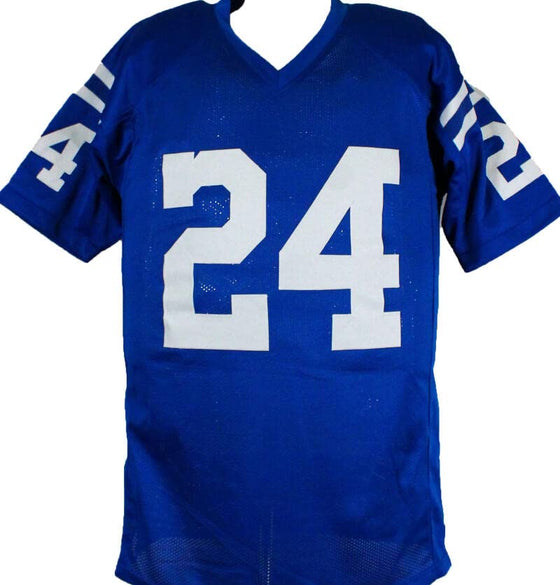 Lenny Moore Autographed Blue Pro STAT Style Jersey w/HOF-Prova Black - 757 Sports Collectibles