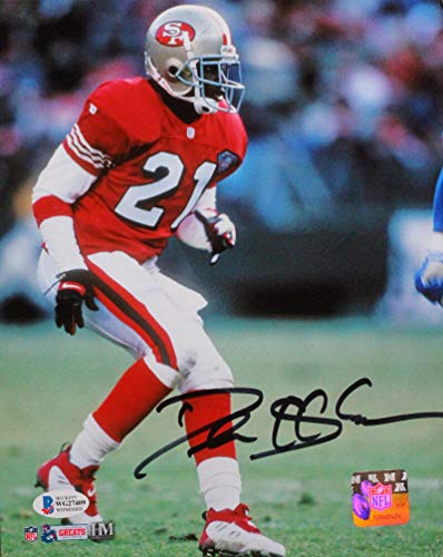 Deion Sanders Autographed 49ers 8x10 Backpedaling HM Photo - Beckett W Black - 757 Sports Collectibles