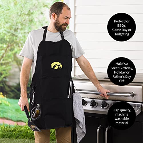 Team Sports America Collegiate University of Iowa Ultimate Grilling Apron Durable Cotton with Beverage Opener and Multi Tool For Football Fans Fathers Day and More - 757 Sports Collectibles