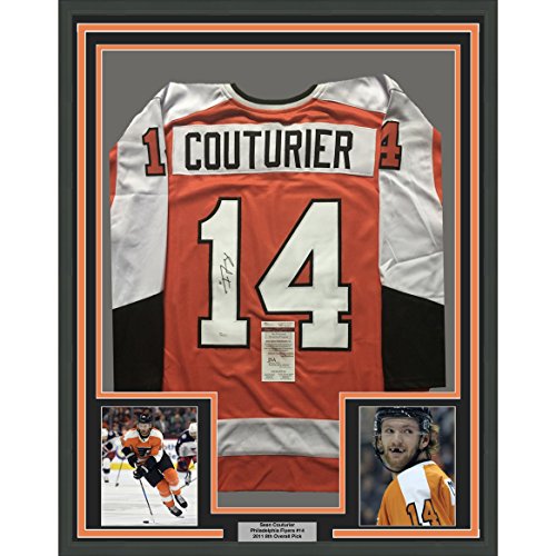 Framed Autographed/Signed Sean Couturier 33x42 Philadelphia Orange Hockey Jersey JSA COA