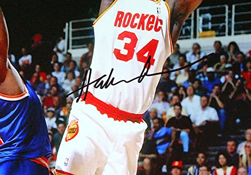 Hakeem Olajuwon Houston Autographed 16x20 PF Fade Away Jumper Photo v. Knicks- Beckett Auth - 757 Sports Collectibles