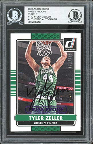 Celtics Tyler Zeller Signed 2014 Donruss Press Proofs Purple #110 Card BAS Slabbed - 757 Sports Collectibles