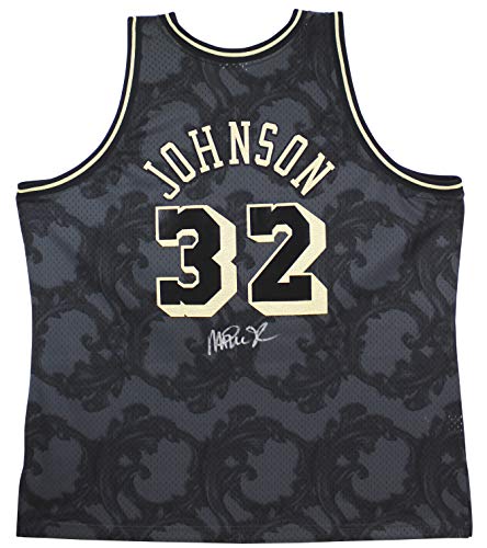 Lakers Magic Johnson Signed 1984-85 M&N HWC Swingman Black Jersey BAS Witnessed - 757 Sports Collectibles