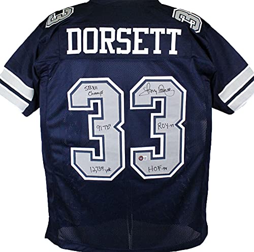 Tony Dorsett Autographed Blue Pro Style Jersey w/ 5 Inscriptions- Beckett W Black - 757 Sports Collectibles