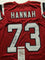 Autographed/Signed John Hannah"HOF 91" New England Red Football Jersey JSA COA