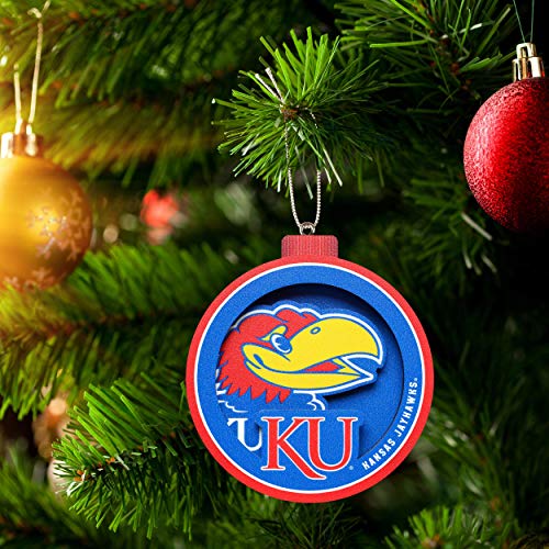 YouTheFan NCAA Kansas Jayhawks 3D Logo Series Ornament, team colors - 757 Sports Collectibles