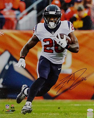 Lamar Miller Autographed Houston Texans 16x20 PF Running in Denver -JSA W Auth Blue - 757 Sports Collectibles