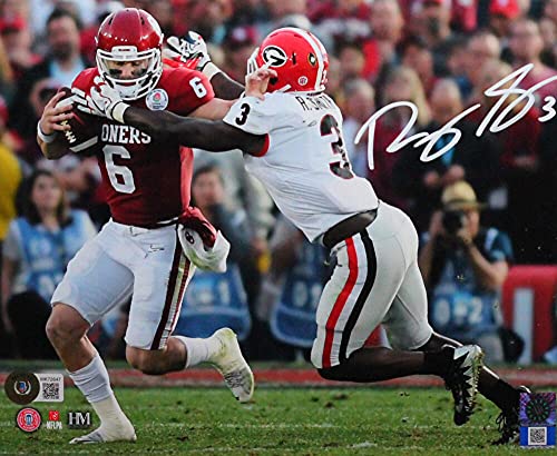 Roquan Smith Autographed GA Bulldogs Tackle Vs OU 8x10 HM Photo- Beckett WWhite - 757 Sports Collectibles