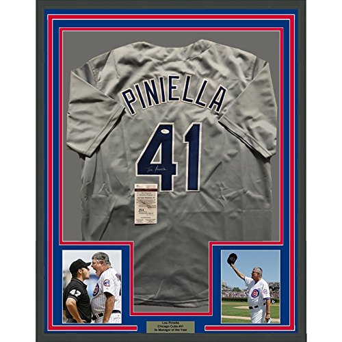 Framed Autographed/Signed Lou Piniella 33x42 Chicago Grey Baseball Jersey JSA COA