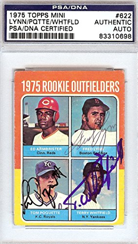 Fred Lynn, Tom Poquette & Terry Whitfield Autographed 1975 Topps Rookie Mini Card #622 PSA/DNA #83310698