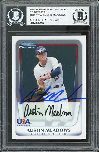 Rays Austin Meadows Signed 2011 Bowman Chrome DP #BDPP100 Card BAS Slabbed - 757 Sports Collectibles