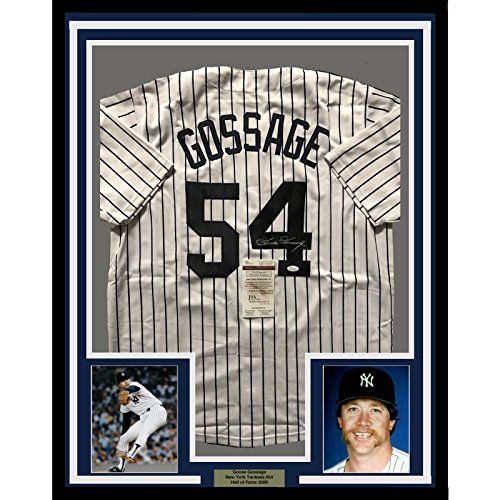 Framed Autographed/Signed Goose Gossage 33x42 New York Pinstripe Baseball Jersey JSA COA