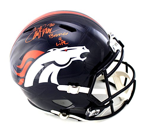 Terrell Davis Autographed/Signed Denver Broncos Full Size NFL Speed Helmet With "Broncos 4 Life" Inscription - 757 Sports Collectibles