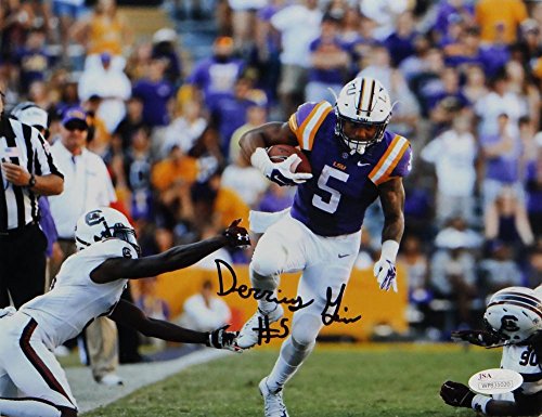 Derrius Guice Autographed LSU 8x10 Avoiding Tackle Photo - JSA W Auth Black