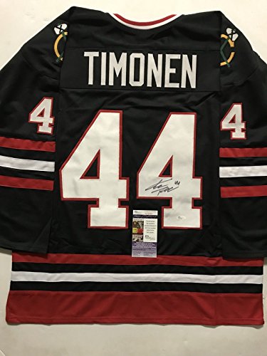 Autographed/Signed Kimmo Timonen Chicago Black Hockey Jersey JSA COA - 757 Sports Collectibles