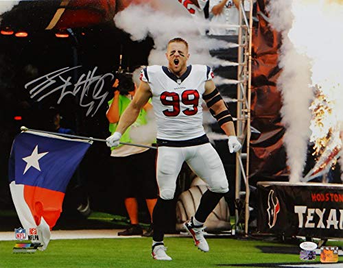 JJ Watt Autographed Houston Texans 16x20 TX Flag Yelling PF Photo- JSA W Silver - 757 Sports Collectibles