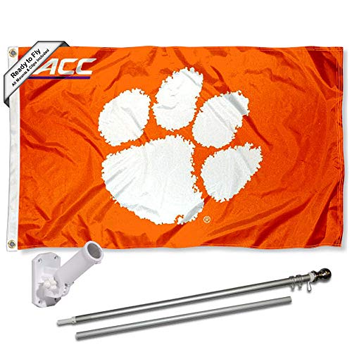 Clemson Tigers ACC Flag with Pole and Bracket Kit - 757 Sports Collectibles