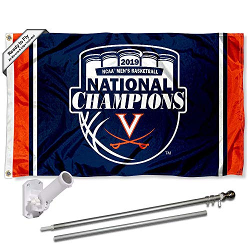 Virginia Cavaliers National Basketball Champions Flag with Pole and Bracket Complete Set - 757 Sports Collectibles