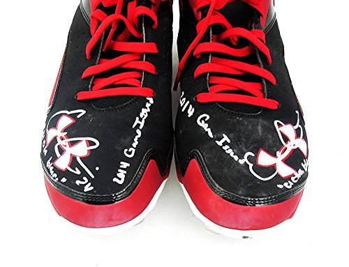 Evan Gattis Autographed/Signed Game Issued Red & Black Under Armor Cleats with "2014 Game Issued" & "El Oso Blanco" Inscriptions - 757 Sports Collectibles