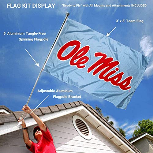 Ole Miss Powder Blue Flag and Pole Bracket Mount Bundle - 757 Sports Collectibles