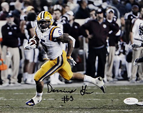 Derrius Guice Autographed LSU 8x10 Sideline Run Photo - JSA W Auth Black