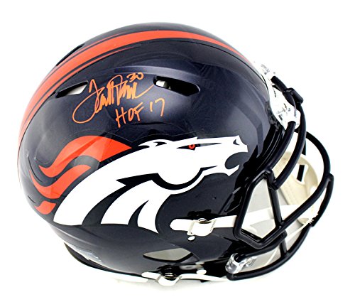 Terrell Davis Autographed/Signed Denver Broncos Riddell Authentic NFL Speed Helmet With "HOF 17" Inscription - 757 Sports Collectibles