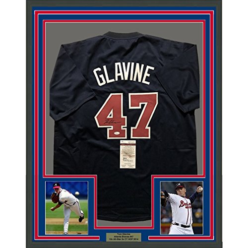 Framed Autographed/Signed Tom Glavine 33x42 Atlanta Blue Baseball Jersey JSA COA