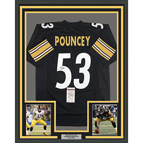 Framed Autographed/Signed Maurkice Pouncey 33x42 Pittsburgh Black Football Jersey JSA COA