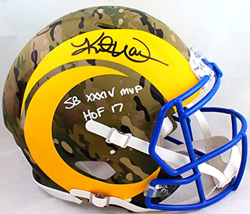 Kurt Warner Signed Rams Authentic Camo Speed F/S Helmet 2Insc- Beckett W B/W - 757 Sports Collectibles